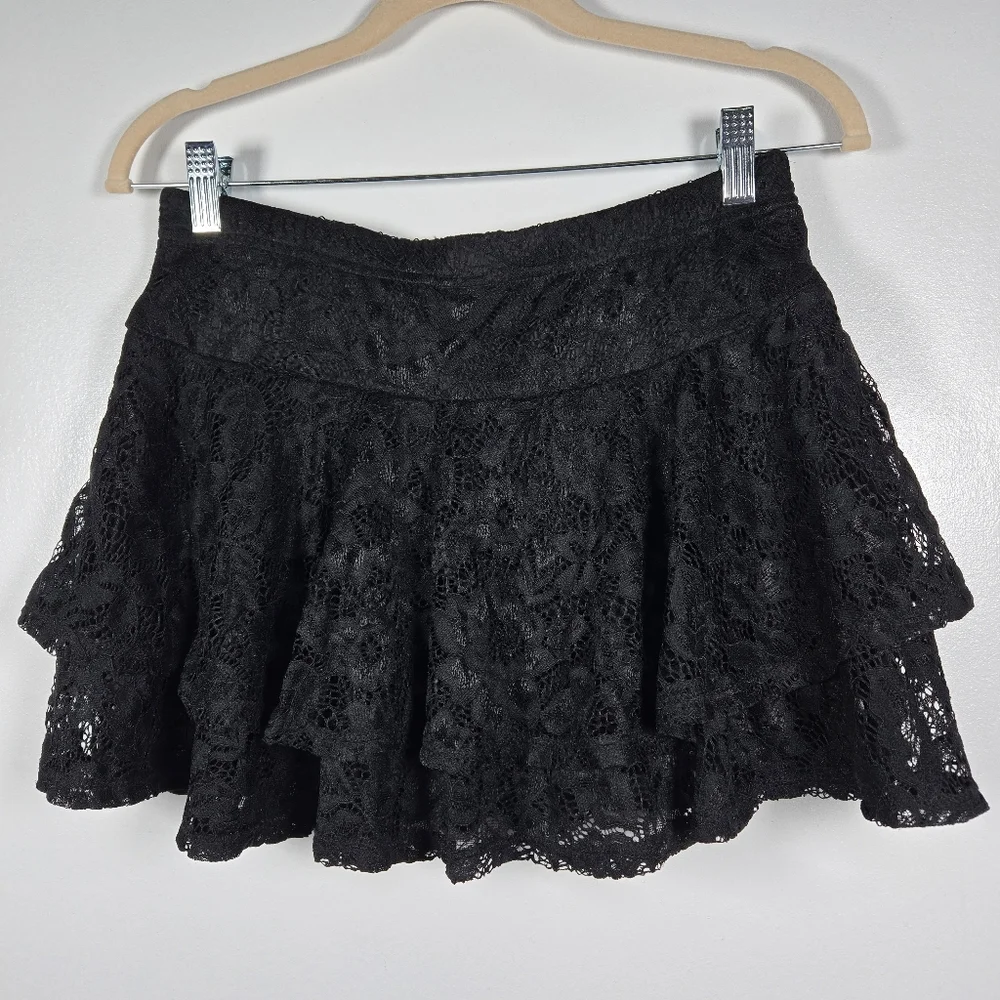 NEW Romwe Back Lace Romantic Goth Tiered Pull On Micro Mini Skirt Size Large